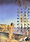 Dali Canvas Paintings - Dali Nude in Contemplation Before the Five Regular Bodies